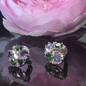 Beautiful Genuine Iolite, Chrome Diopside, CZ earrings